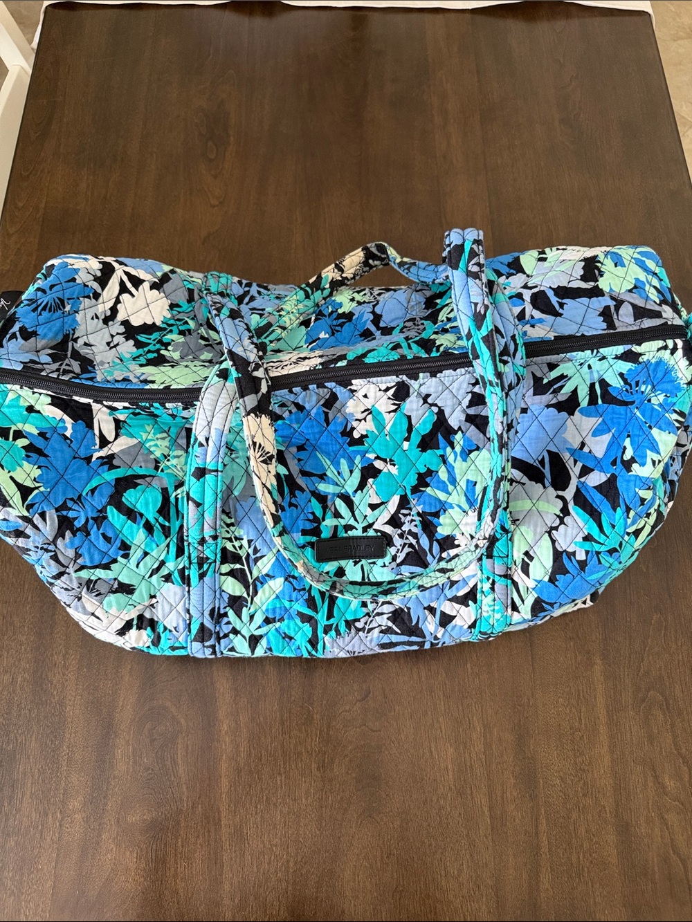 Vera Bradley Quilted Floral Duffel in Blue and Aqua